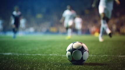 Obraz premium Soccer football ball kick at stadium training or game. Generative AI