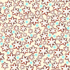 Fototapeta na wymiar Gingerbread snowflakes.Seamless pattern with gingerbread cookies in the form of snowflakes, on a pastel background