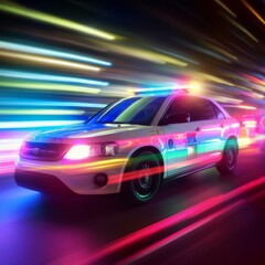 Fototapeta na wymiar illustration of a police car with neon lights cyberpunk style