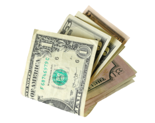 Folded one dollars isolated on white