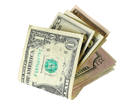 Folded one dollars isolated on white