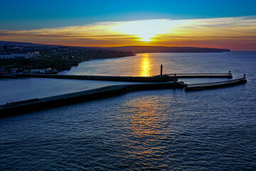 Fototapeta premium East and West Lighthouses in Whitby, Yorkshire, England