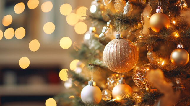 Weihnachtskugeln, Baum mit Freiraum.
Hintergrund, Weihnachtskarte
Generative AI