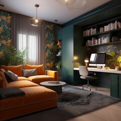interior of a modern house in a casual style with colorful furniture