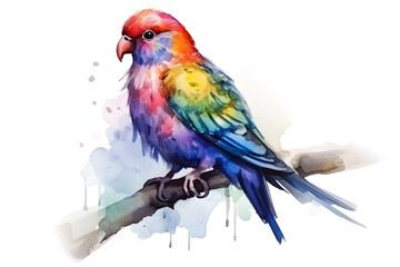 Obraz premium Vibrant colorful parrot on a branch, watercolor style