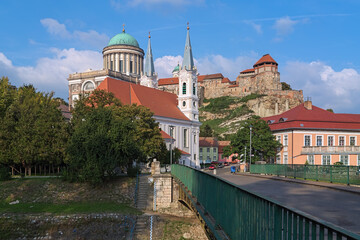 Esztergom, Hungary. Esztergom Basilica and Parish Church of St. Ignatius of Loyola. The basilica was built in 1822-1869. The church was built in 1713-1738.