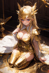 Warrior girl in a golden helmet