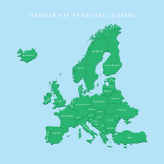 European Map of National Liquors, Alcoholic Drinks