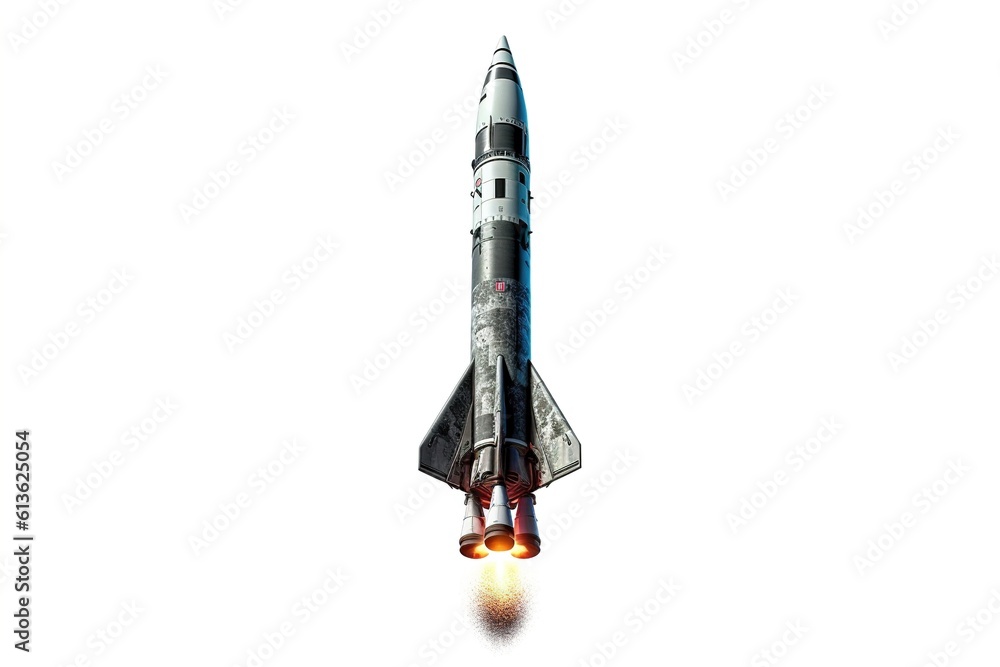 Poster taking off rocket isolated on white background. generated by ai.