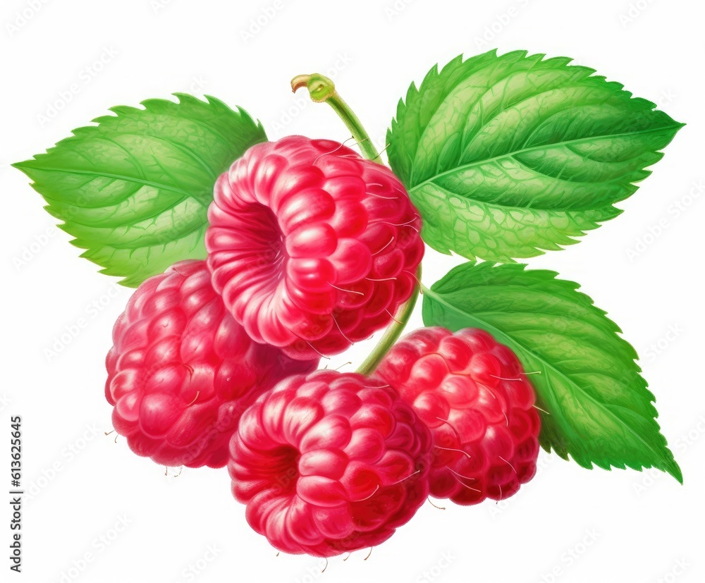 Aufkleber raspberry with leaves. raspberry isolated on white background. created with generative ai technology