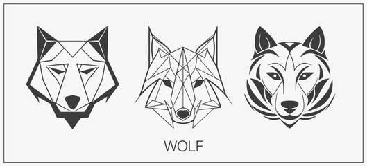 Abstract luxury wolf head vector monogram logo design template. Wolf vector logotype set.