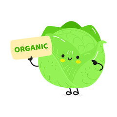 Cabbage poster character. Vector hand drawn cartoon kawaii character illustration. Isolated white background. Cabbage poster