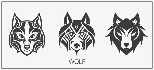 Obraz premium Abstract luxury wolf head vector monogram logo design template. Wolf vector logotype set.
