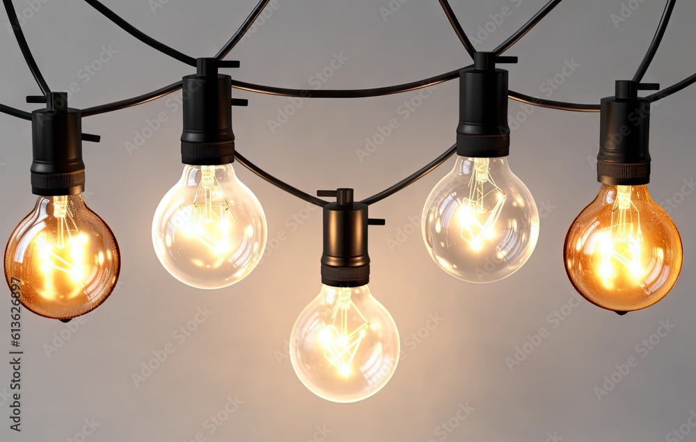 Aufkleber a row of light bulbs hanging on a wire created with generative ai technology.