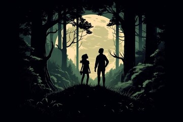 Couple by night in the woods