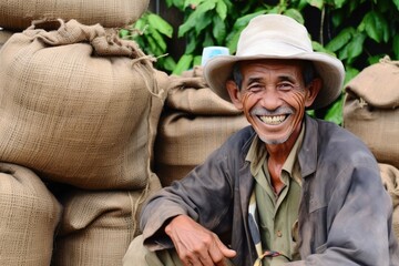 Fototapeta premium farmer on arabica coffee plantation , AI Generative