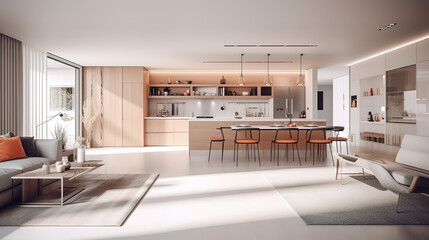 Illustration of the interior design of a modern Scandinavian apartment. Generative Ai
