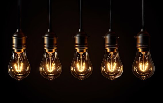 A row of light bulbs hanging on a wire created with Generative AI technology.