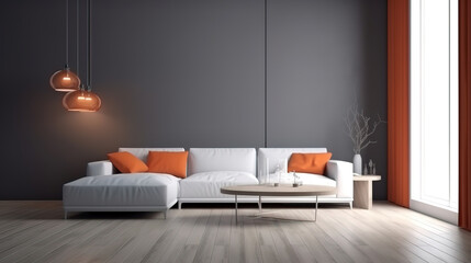 Elegant interior with white sofa. Generative Ai
