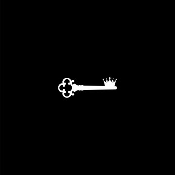 Crown old key logo icon isolated on dark background