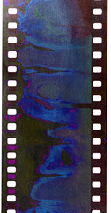 35mm negative filmstrip, real scan of film material with cool scanning light interferences on the material.
