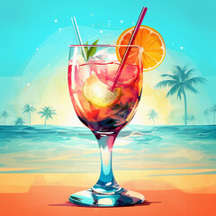 Summer Beach Cocktail Illustration