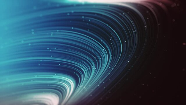 Swirling Digital Lines Streaming Background/ 4k animation of an abstract glowing background of flowing and streaming particle lines and dots with depth of field