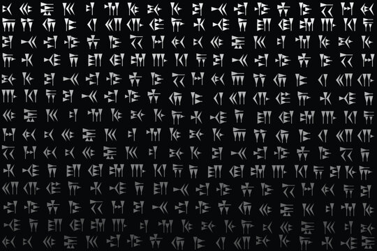 Illustration wallpaper of gray cuneiform script character on black color background.