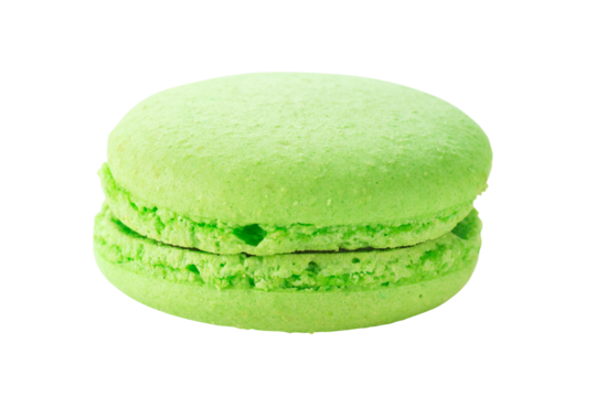 Single green macaron pastry isolated png with transparency