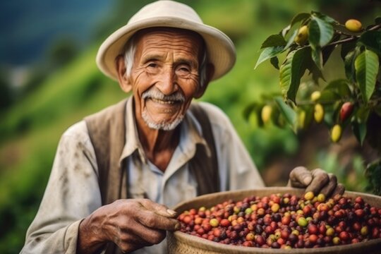 farmer on arabica coffee plantation , AI Generative