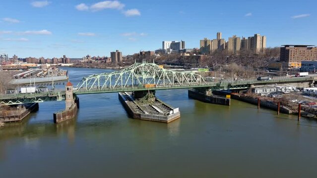Low Level Aerial View of Harlem River and University Heights Bridge in the Bronx - Pt. 2
