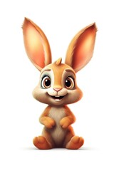 Obraz premium Cute baby Rabbit in Cartoon Style on white background - generative AI