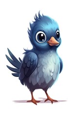 Cute baby Pigeon in Cartoon Style on white background - generative AI