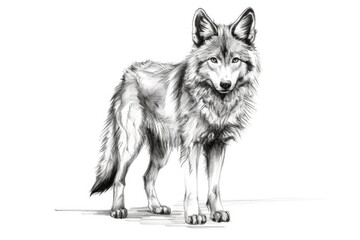 Cute Wolf drawing on white background - generative AI