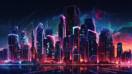 Cityscape neon futuristic Generative AI