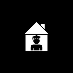 Freelancer man working on laptop at his house icon isolated on black background