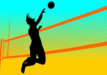 silueta voleibol - obrazy, fototapety, plakaty