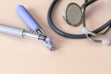  Insulin injection pen or insulin cartridge pen for diabetics. Medical equipment for diabetes...