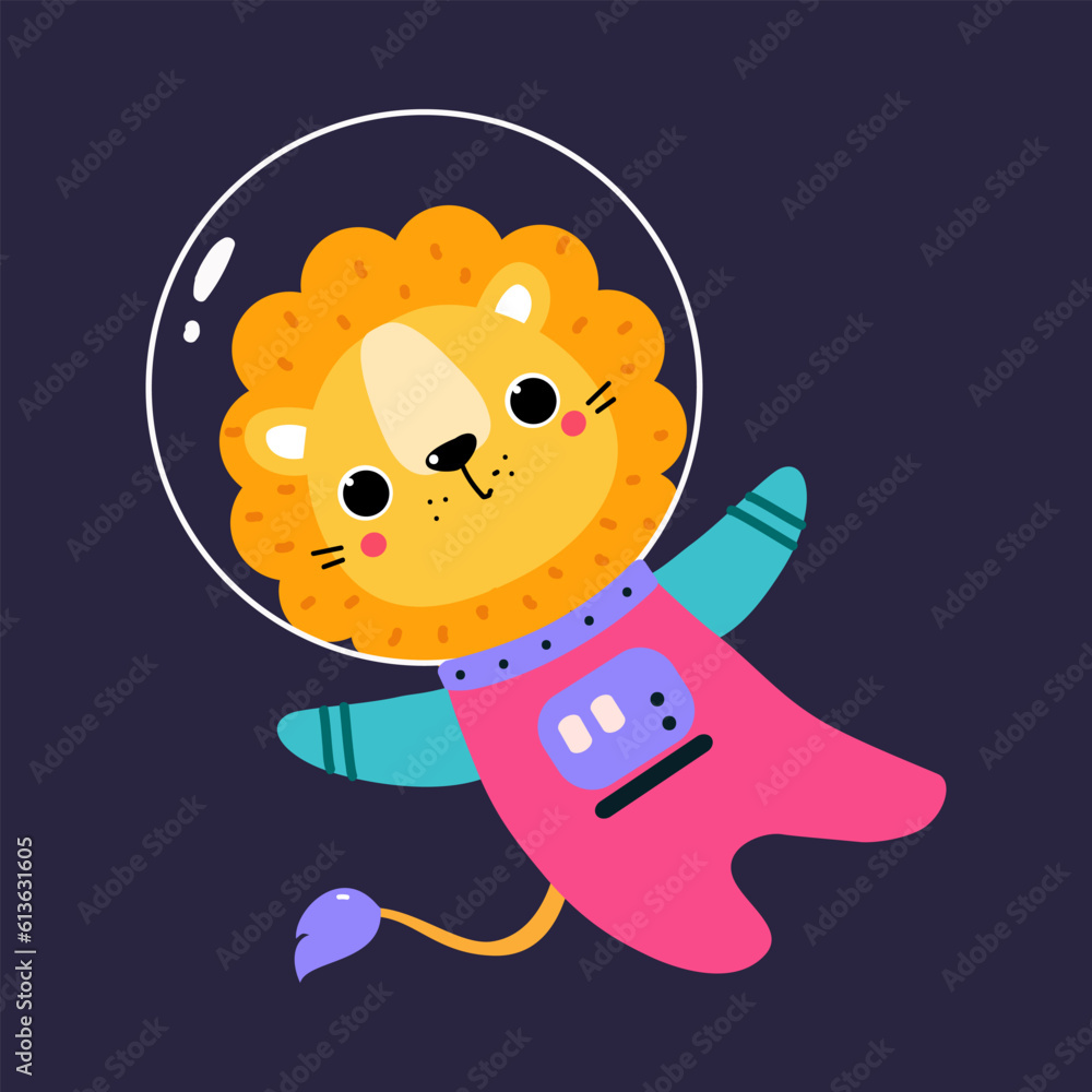 Aufkleber space adventure with lion astronaut in spacesuit floating exploring galaxy vector illustration