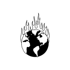 vector illustration of globe with fire