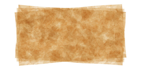 Three sheets of greaseproof brown paper with grunge texture. Food baking parchment or wrapping package. Top view of nonstick natural wax papyrus. Vector illustration. Grainy bake sheet mockup