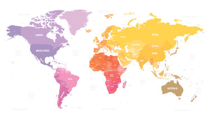 Fototapeta na wymiar World map. High detailed blank political map of World. Colorful map on white background.
