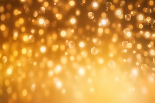 Abstract golden yellow, brown and orange glitter lights background. Circle blurred bokeh. Festive backdrop for Christmas, birthday, holiday or event