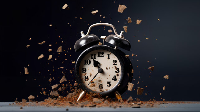 A alarm clock exploding. Concept of time. Time is up.