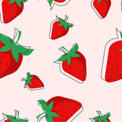 Cartoon strawberry seamless pattern. Vector background. Texture for your packaging design, typography, textile.