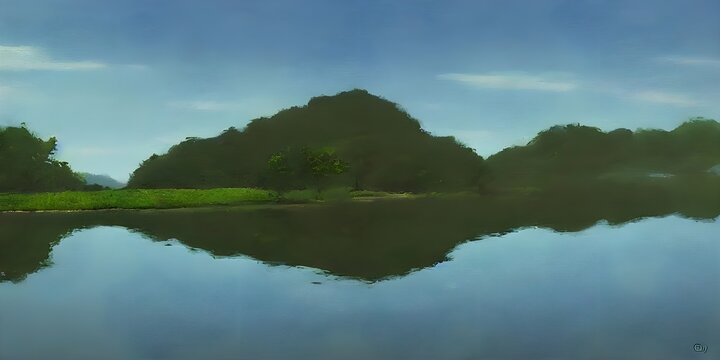 A simple, peaceful scene, with a calm body of water.