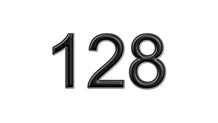 128 black lettering white background year number