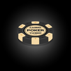 Vintage black casino chip on black background