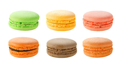 Set of colorful macaron pastries isolated png with transparency