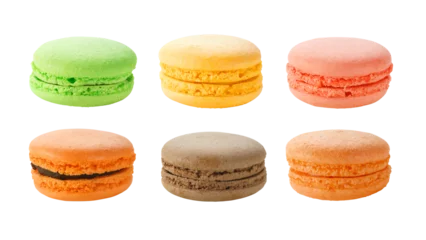 Fotobehang Set of colorful macaron pastries isolated png with transparency © eshma